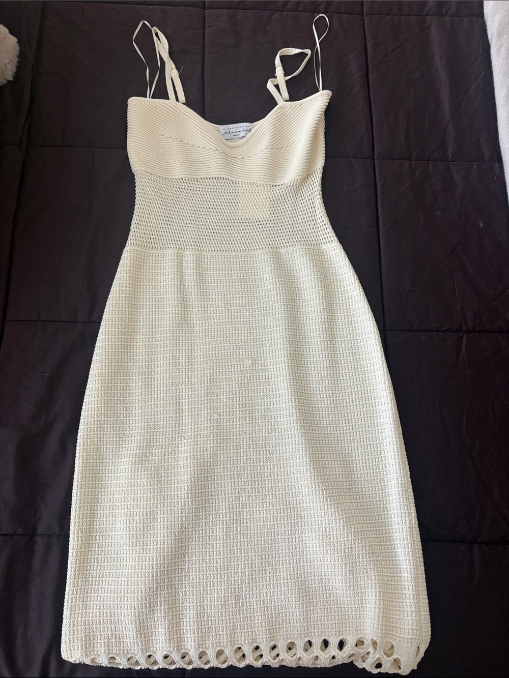 American Threads Cream Crochet Midi Slip Dress with Adjustable Straps